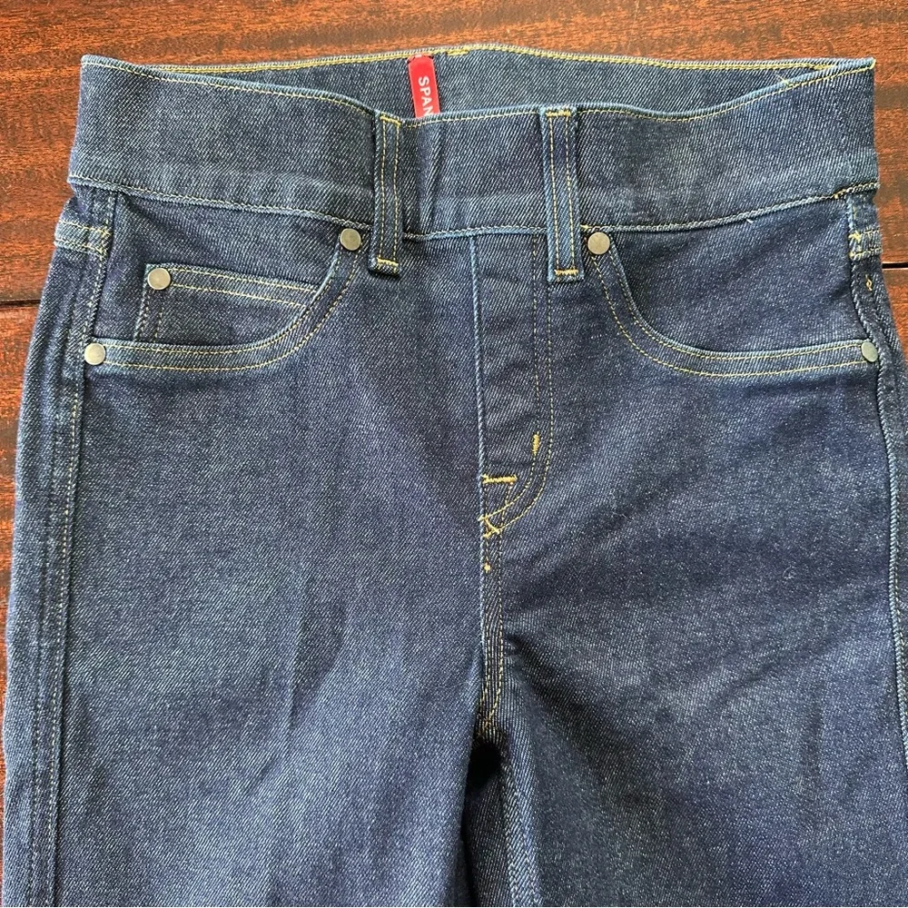 SPANX EveryWear Pull-On Flare Jeans XS Dark Raw Indigo High Rise Shaping NWOT